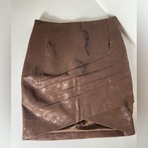 Guess~Chocolate Brown~Faux Leather~Pleated/Wrap Design~Mini~Pencil Skirt~Size S